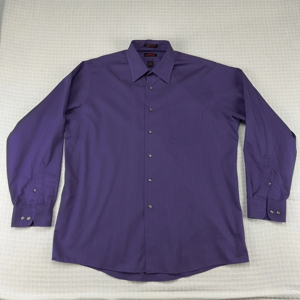 J Garcia‎ Mens Large Purple Tonal Stripe Long Sleeve Wrinkle Free Dress Shirt